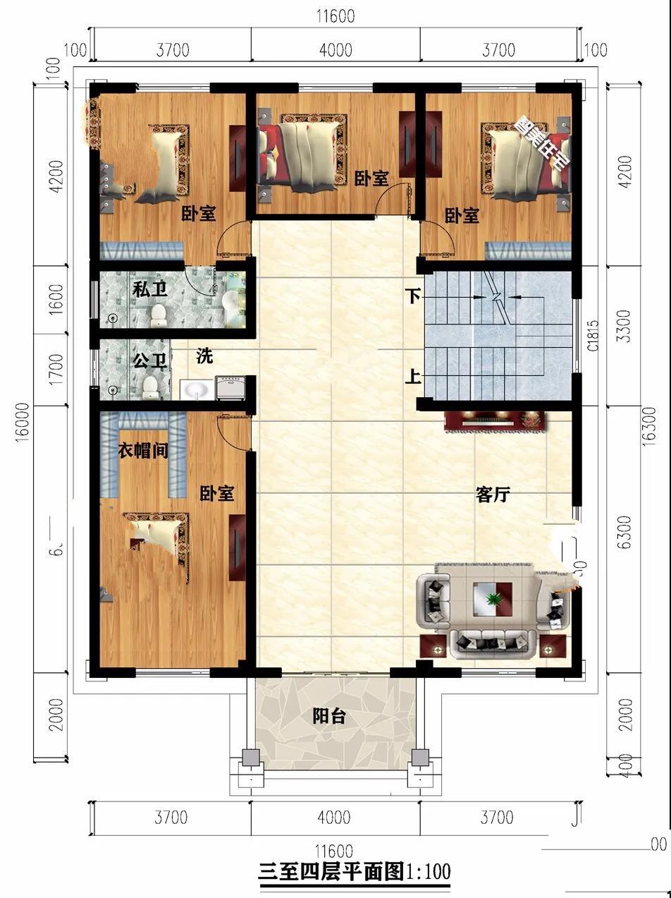 11.6×16.4米的鄉村別墅 11.6×16.4米的鄉村別墅